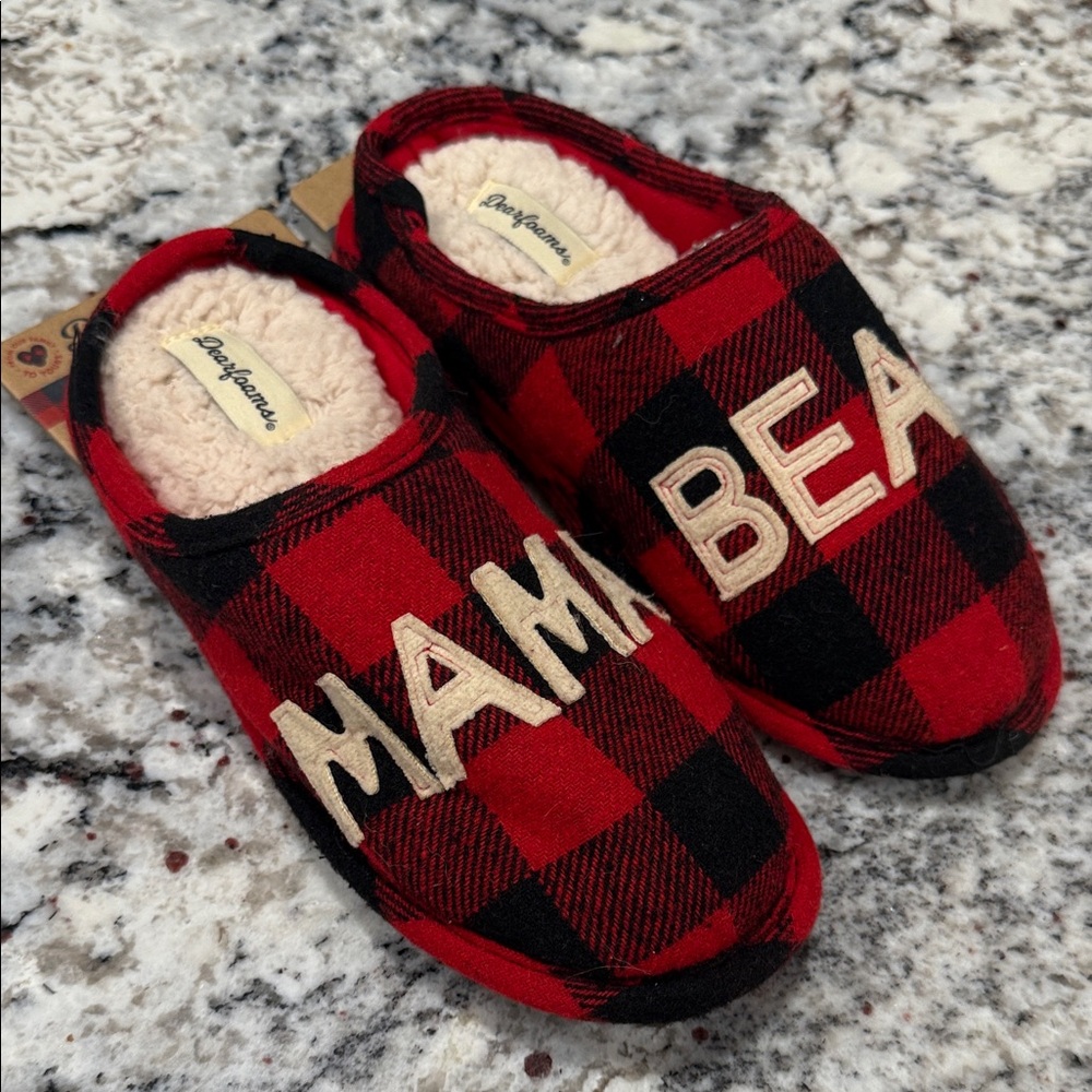 Dearfoams Red and Black Checkered Slippers